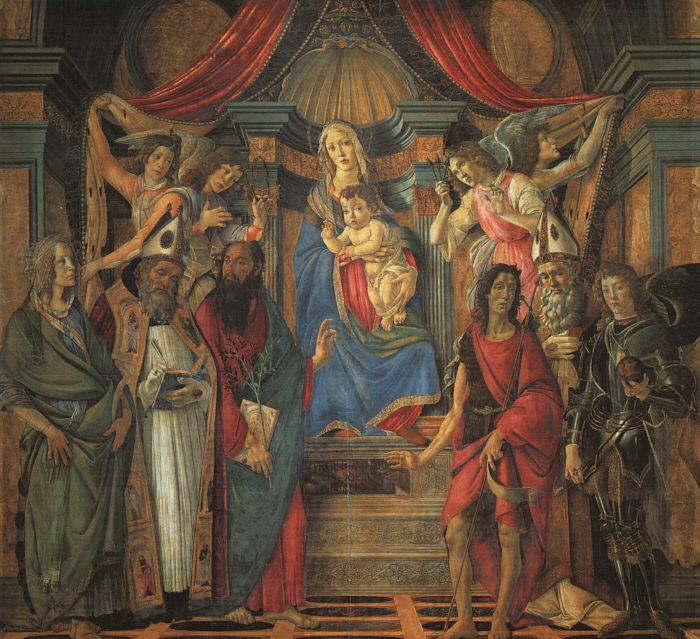 BOTTICELLI, Sandro San Barnaba Altarpiece (Madonna Enthroned with Saints) gfj